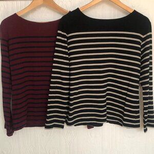 2 Seasalt Cornwall sailor t-shirt Plum and navy - Black and grey - size 14 UK or